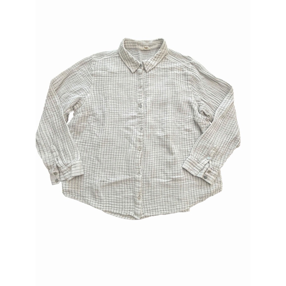 EILEEN FISHER Top Sz 1X‎ 100% Organic Cotton Crinkle Gauze Button Shirt #I17-3